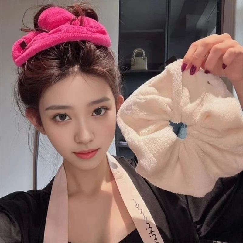 秋冬超大号干发毛巾发圈睡眠护发不伤发毛绒发绳吸水性头绳头饰品