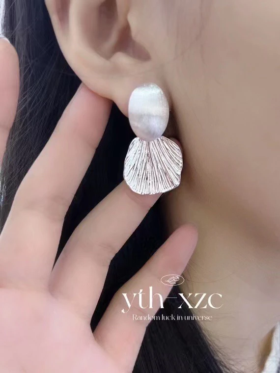 吊坠925银 Ｓ925纯银贝壳纹理耳环小众设计感个性新款冷淡风耳饰
