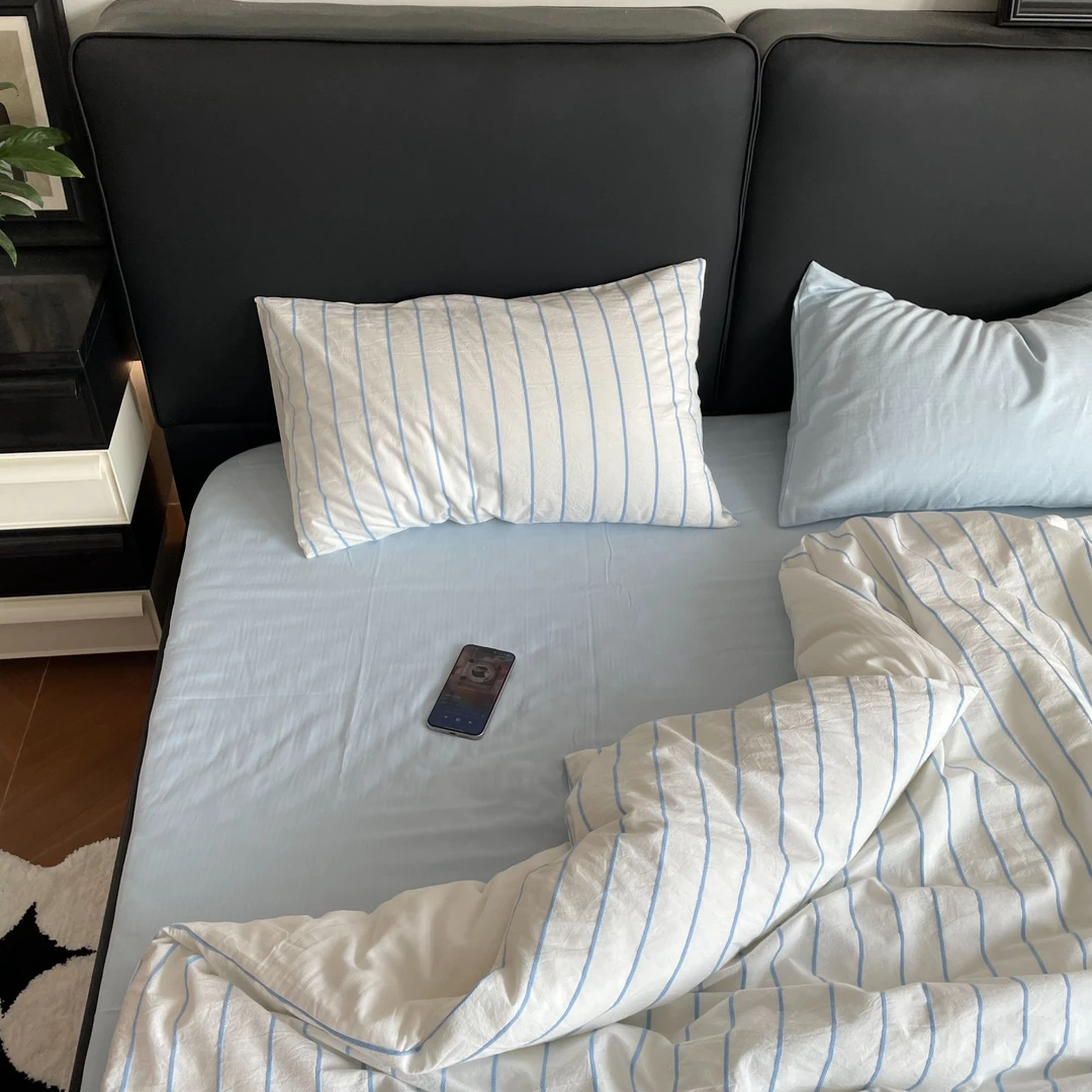 【墨溪】设计师款极简风线条川紗提花全棉四件套 柔软被套人字纹