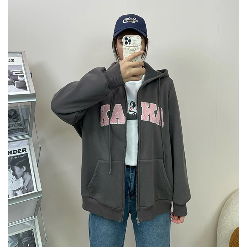 卡卡别吃了 胖MM连帽卫衣女秋季韩版宽松毛巾绣字母外套KD0065