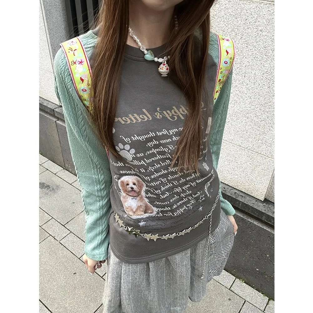 美式高街辣妹撞色插肩长袖T恤女秋季小众纯欲百搭修身显瘦上衣潮