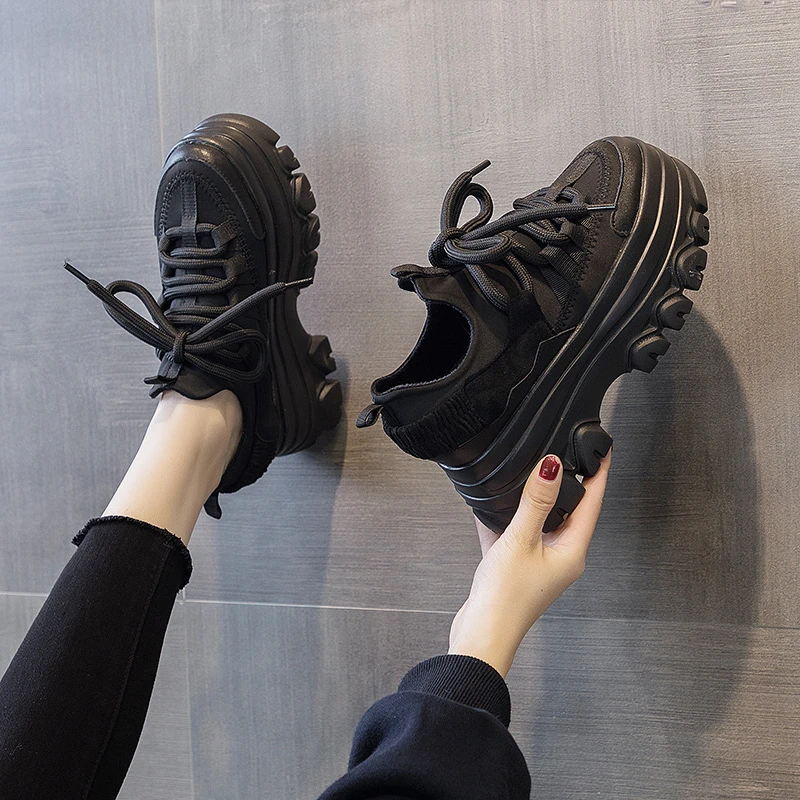 专柜撤柜头层牛皮直播潮款2024新款松糕厚底老爹鞋女春夏百搭inss