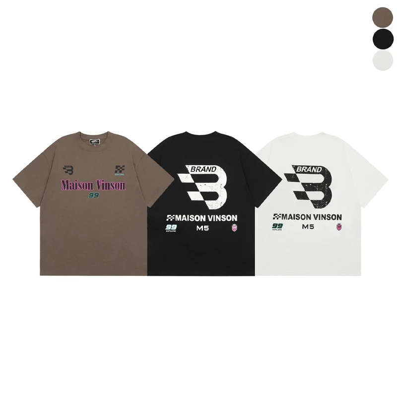 MAISON VINSON夏季纯棉新款短袖宽松字母印花男女圆领T恤情侣休闲