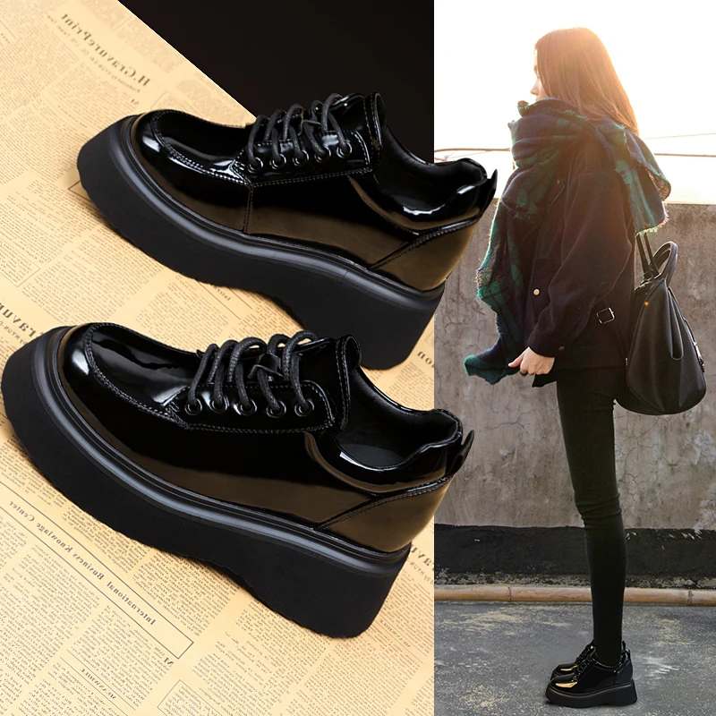 英伦风2025冬季加绒jk小皮鞋厚底乐福鞋小个子内增高8-10cm女鞋子