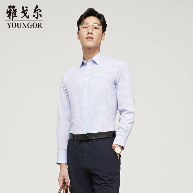 【积分加钱购】雅戈尔男士格纹商务休闲DP免烫纯棉长袖衬衫124876