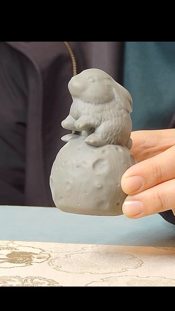 【闪购商品】松花石砖雕兔子摆件