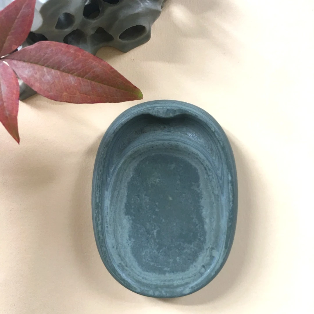 紫霞堂松花石文人砚长点心砚雕刻非遗优质品手工打磨创意制作尺寸