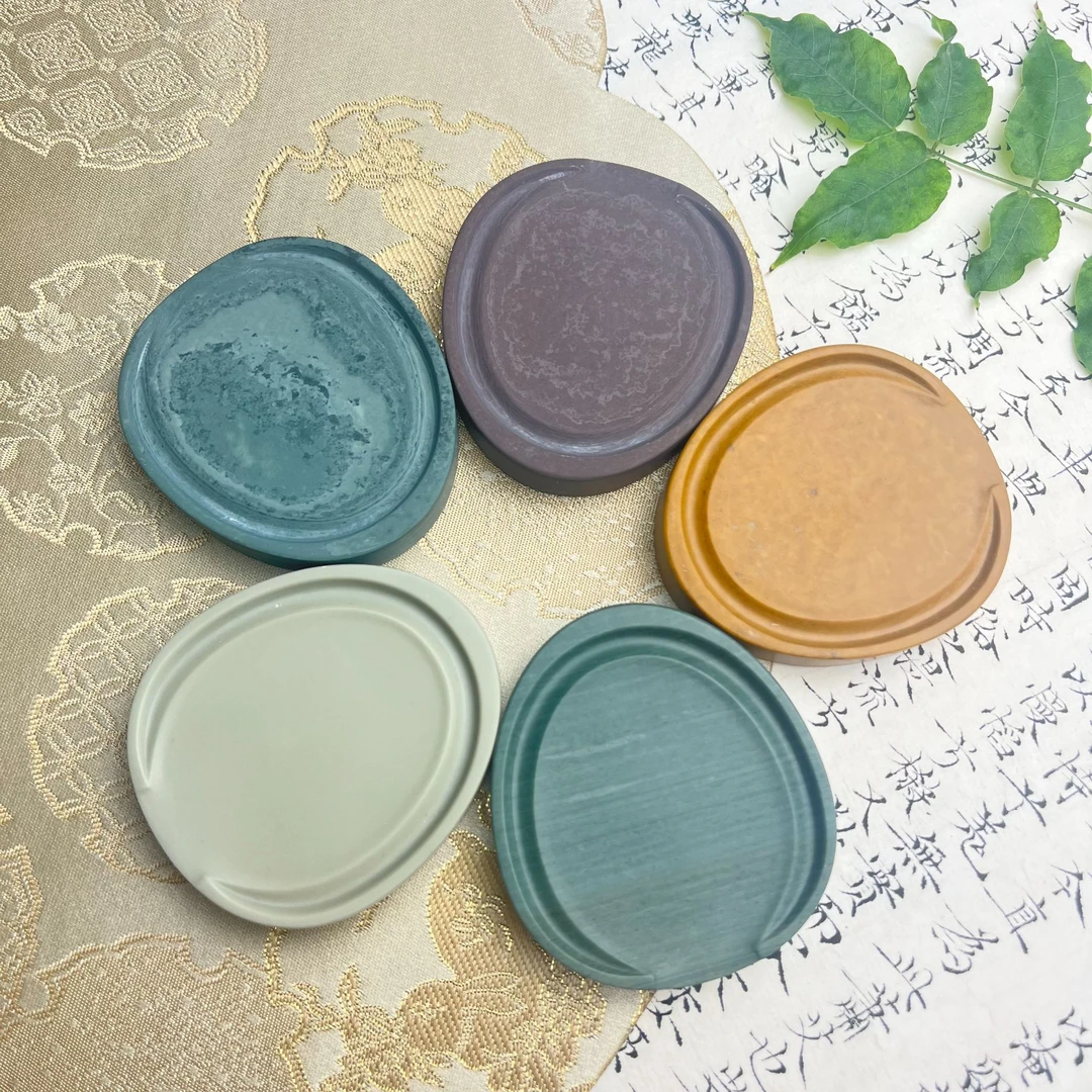 紫霞堂MINI松花石圆马蹄迷你行囊砚雕刻非遗制作品牌手工尺寸文房