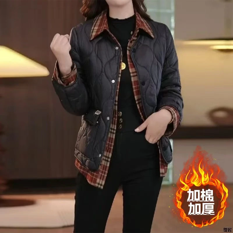 欧货新款显瘦休闲宽松小香风网红短款时尚百搭秋冬冬季菱格短外套