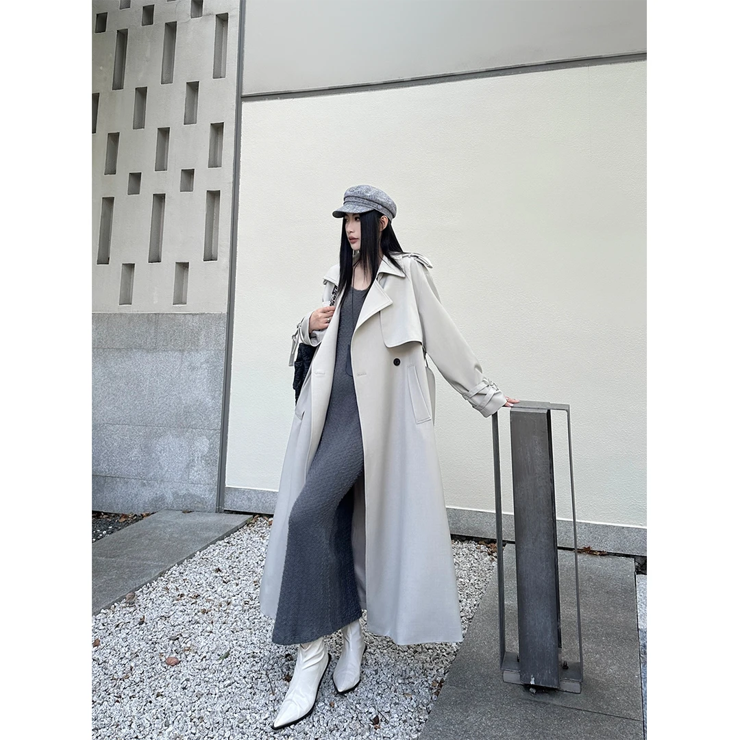 P0905F3333双条袖袢长款风衣女中长款气质休闲大衣外套08.04抖