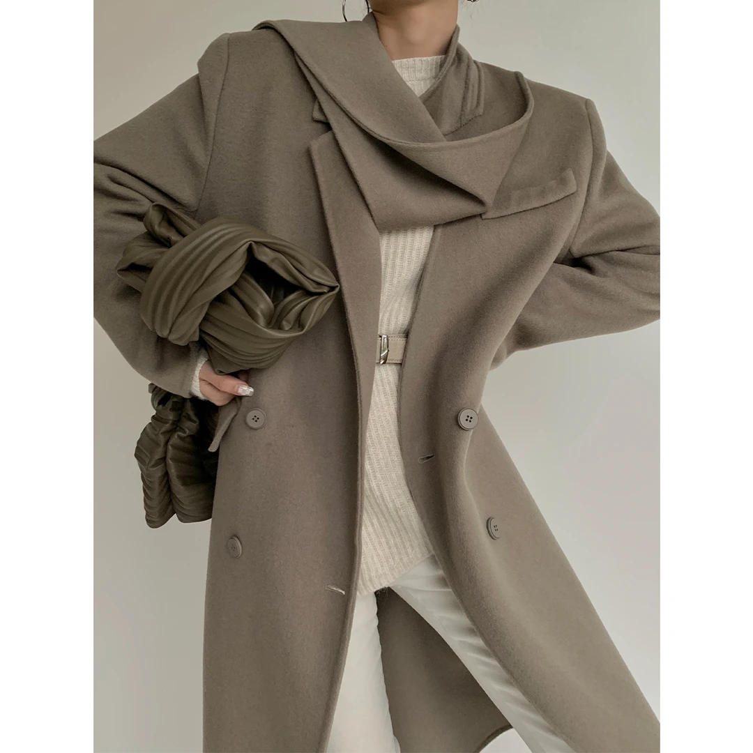 P1101D1744 双面羊毛围巾呢子大衣女外套8月8