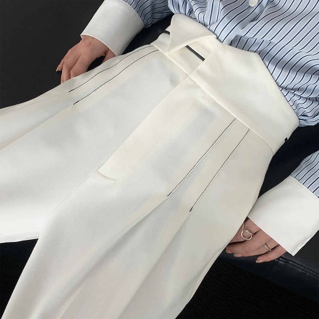 P0413K2598撞色线条感设计西装裤女翻立腰头高腰08.06抖