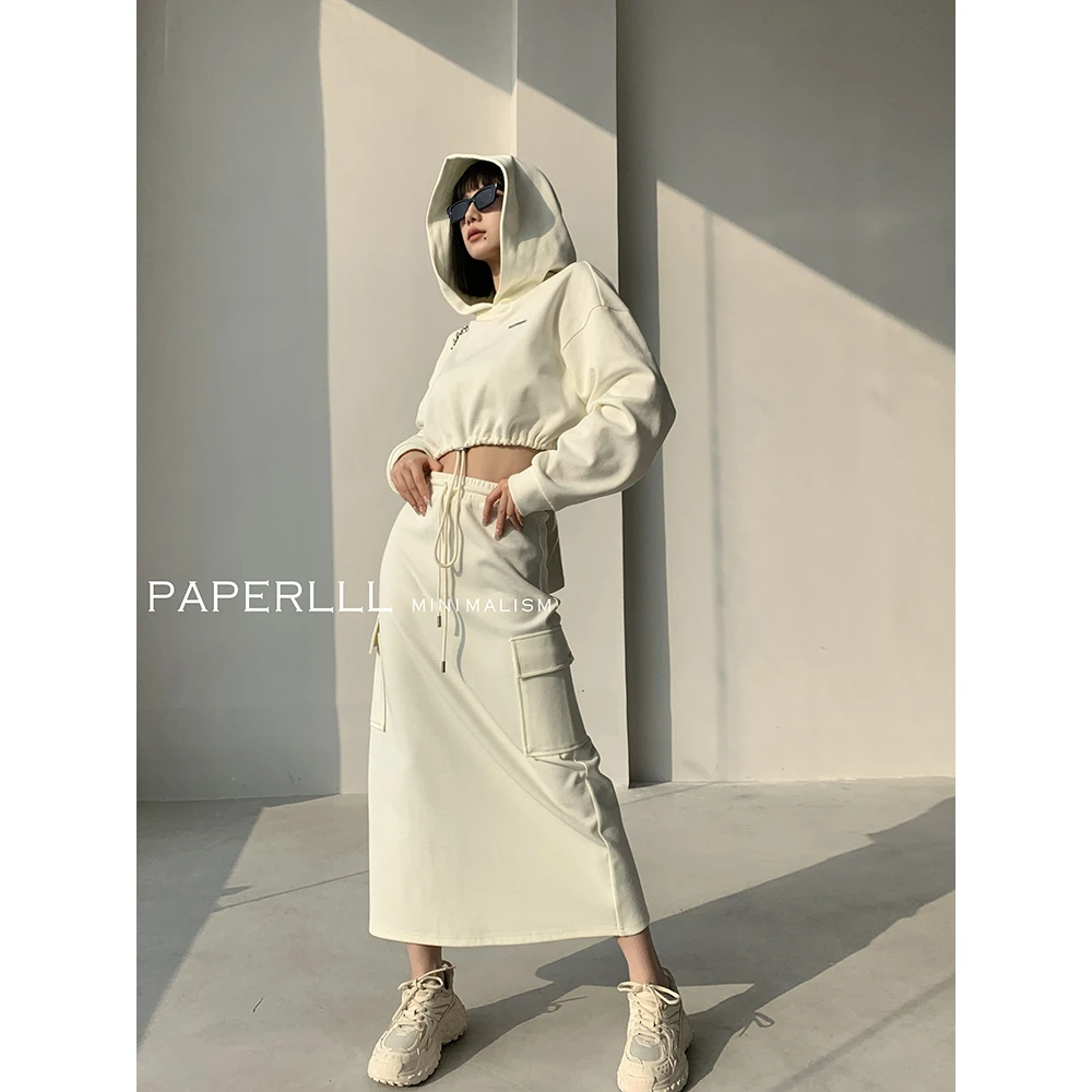 P0211K2508卫衣半身裙两件套女连帽短上衣+高腰长裙 08.02抖