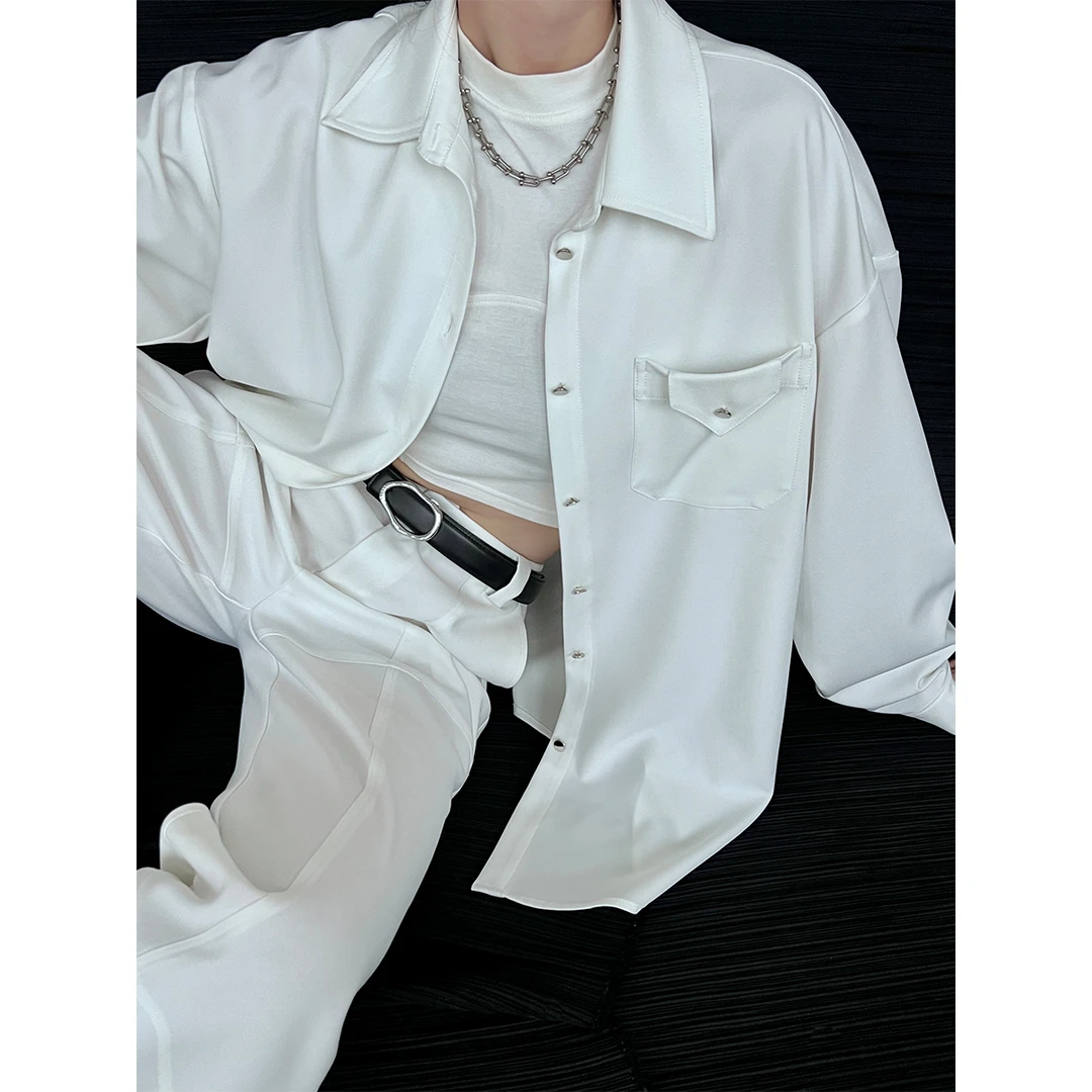 P0823C2810口袋白色长袖衬衫女2023新款秋叠穿衬衣外套  2.3