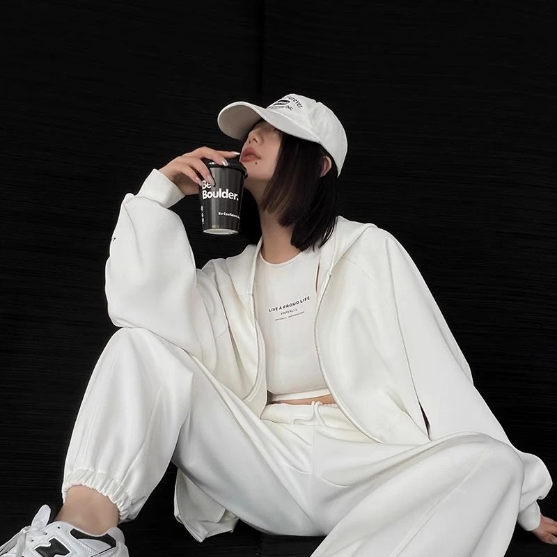 P0304Y2534黑白百搭休闲运动宽松卫衣三件套连帽套装 08.02抖