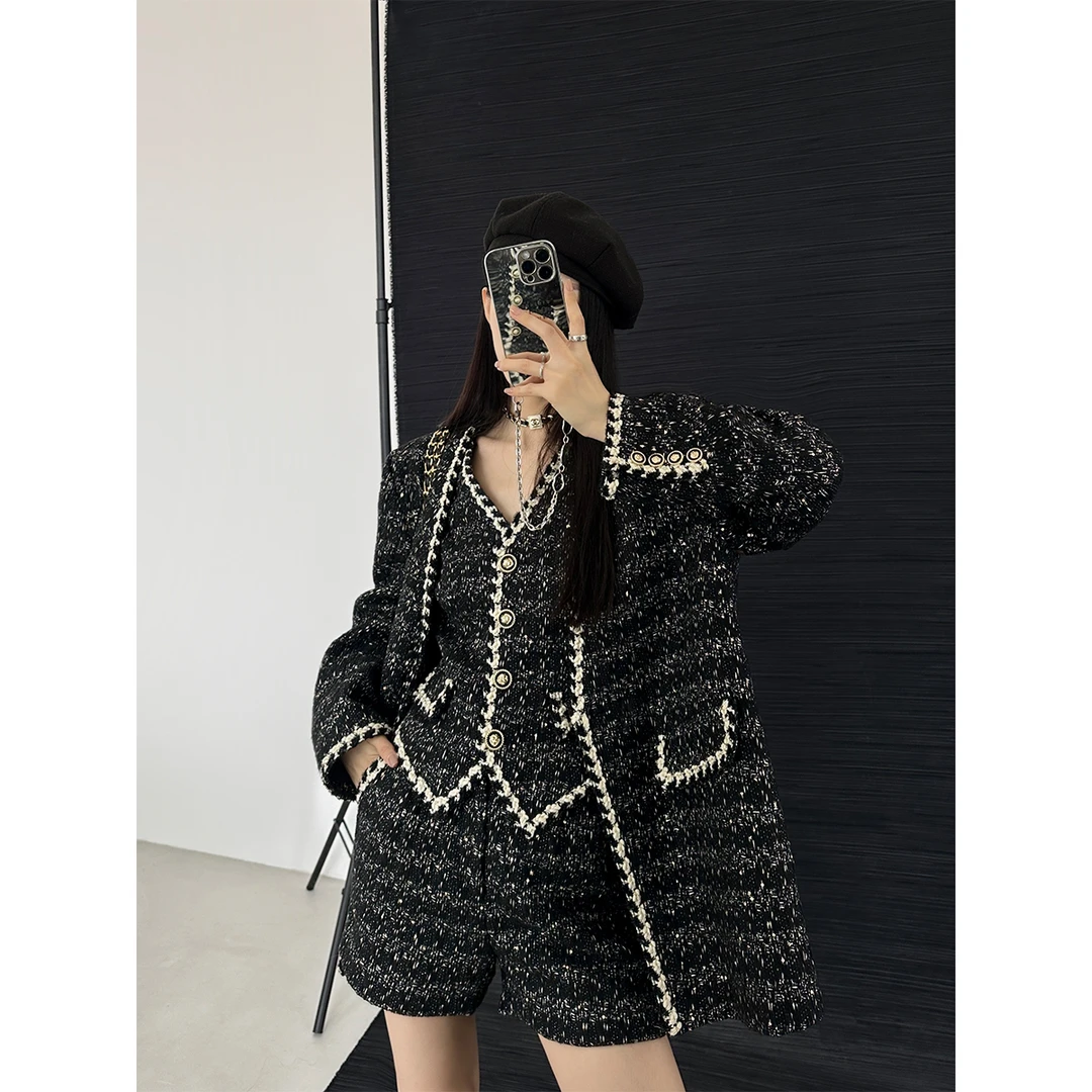 P0823Y2817高级感重磅羊毛黑标气质小香风三件套时尚套装08.03抖