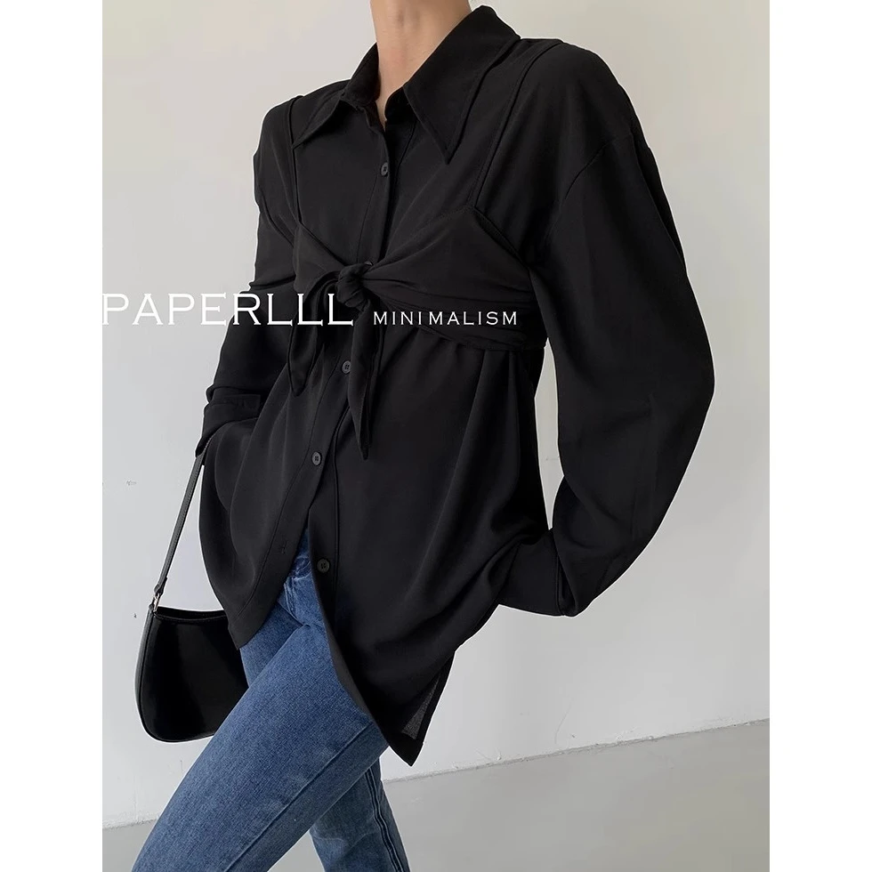 P0429C2062 纯色气质宽松翻领衬衫+外穿吊带两件套女08.08抖