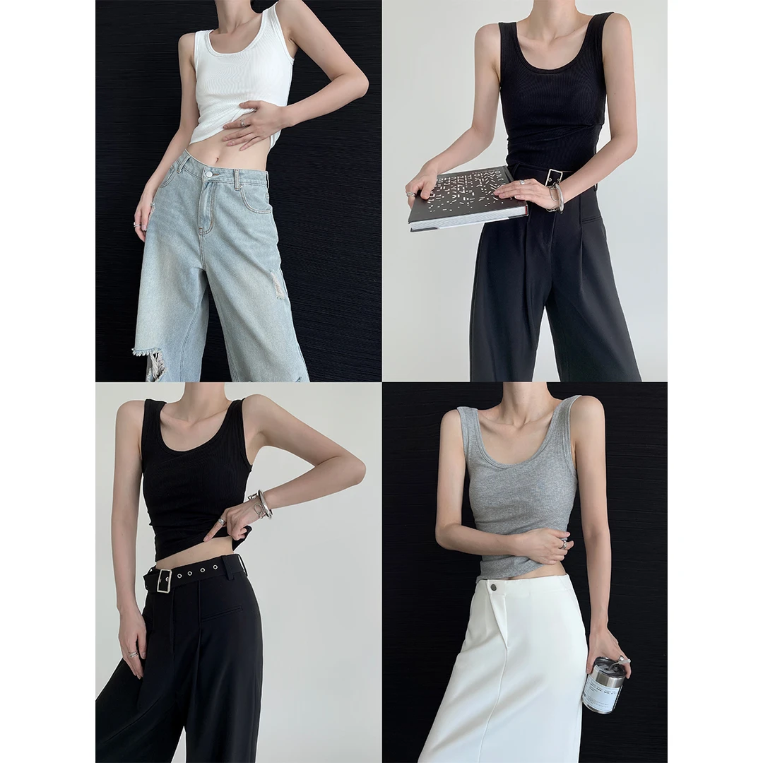 08.07  P0807T3283方领桑蚕丝乳胶胸垫背心基础款修身打底针织衫