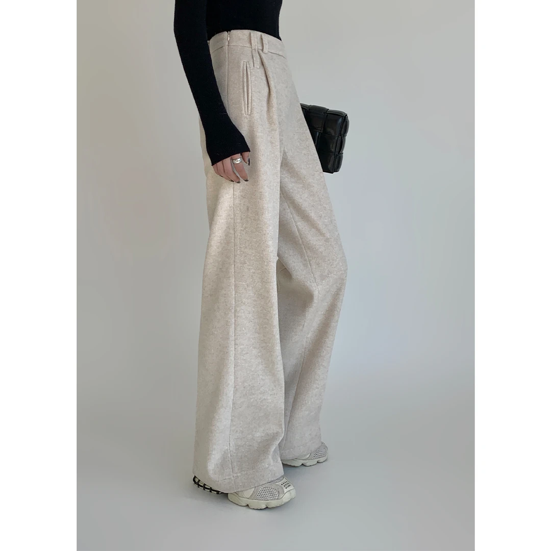 P1201K9001 毛呢直筒阔腿裤女垂感加厚休闲裤08.08抖