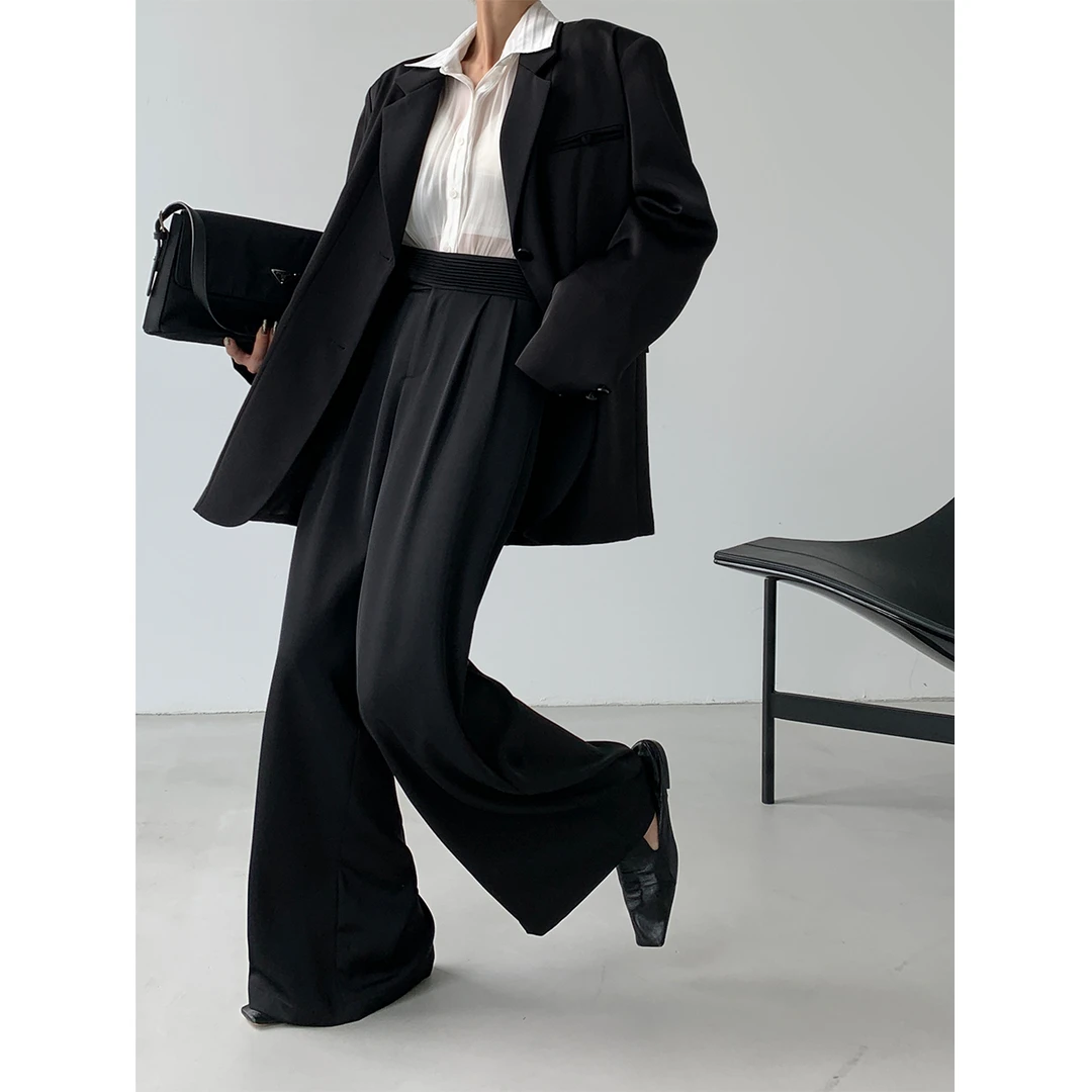 P0615K2151高腰阔腿设计款垂感直筒黏贴裤女夏宽松显瘦08.06抖