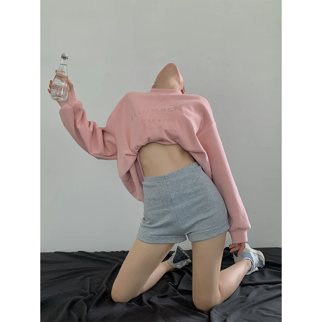 P0424K2630辛间夏季短裤纯色百搭款高腰打底裤女夏季修身基础热裤