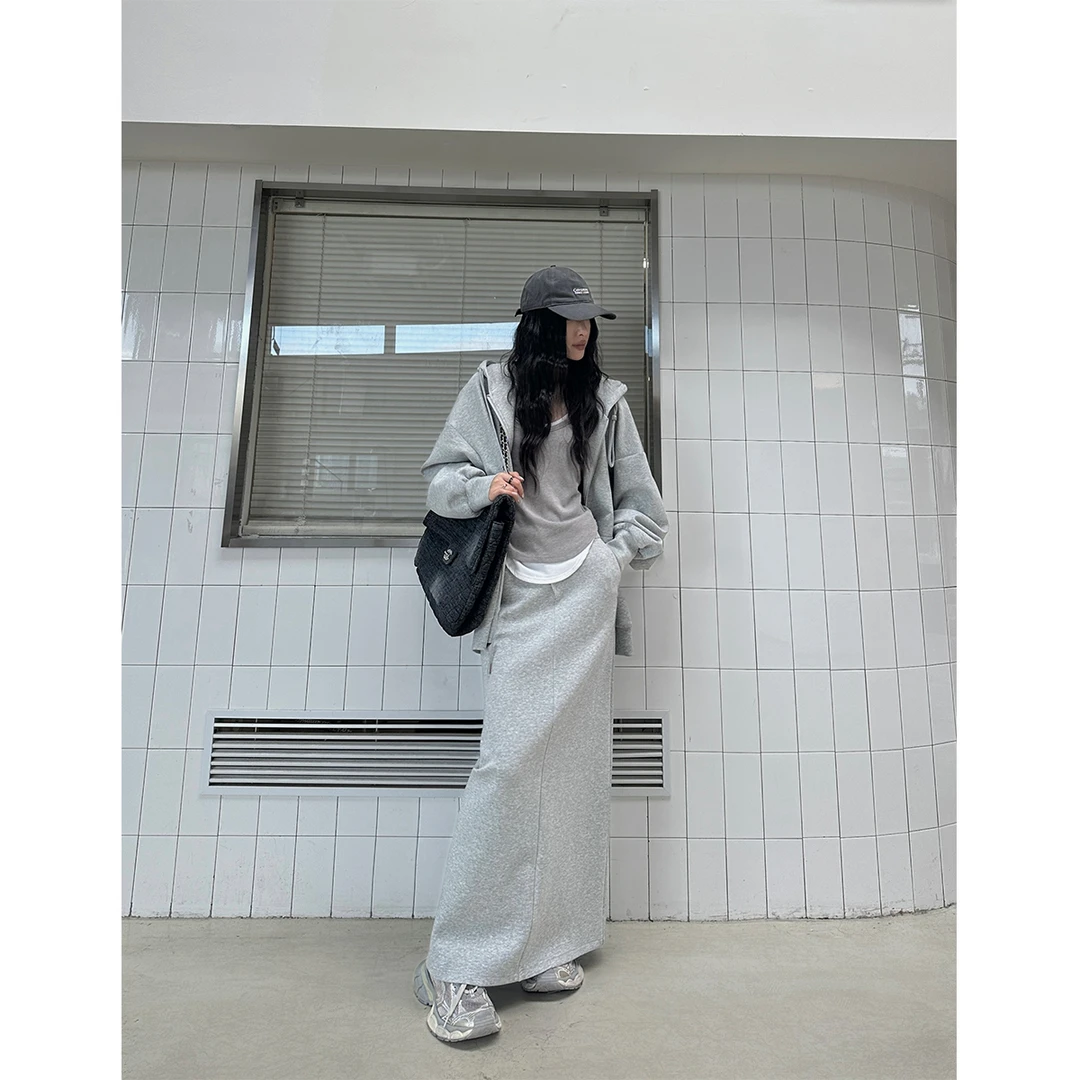 08.07  P0807Q3284早秋新款活页半身裙女直筒高腰简约纯色半裙