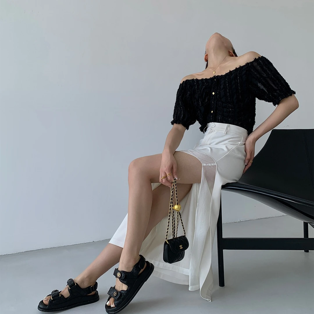 02.25  P0615Q2145高腰a字长裙2022新款裙子开叉中长款半身裙女夏