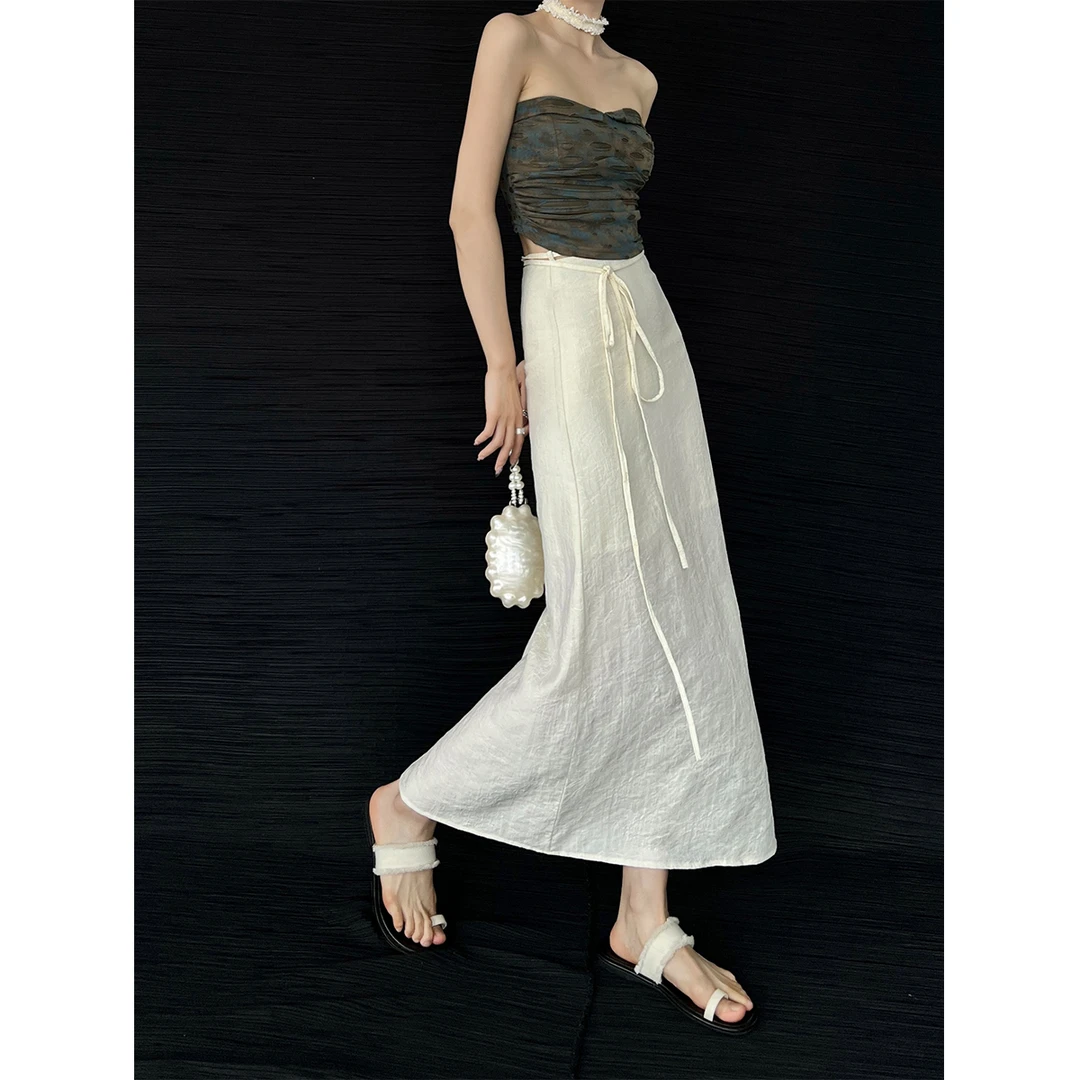 P0708Q3241绑带开衩半身裙肌理感新中式复古半裙08.06抖