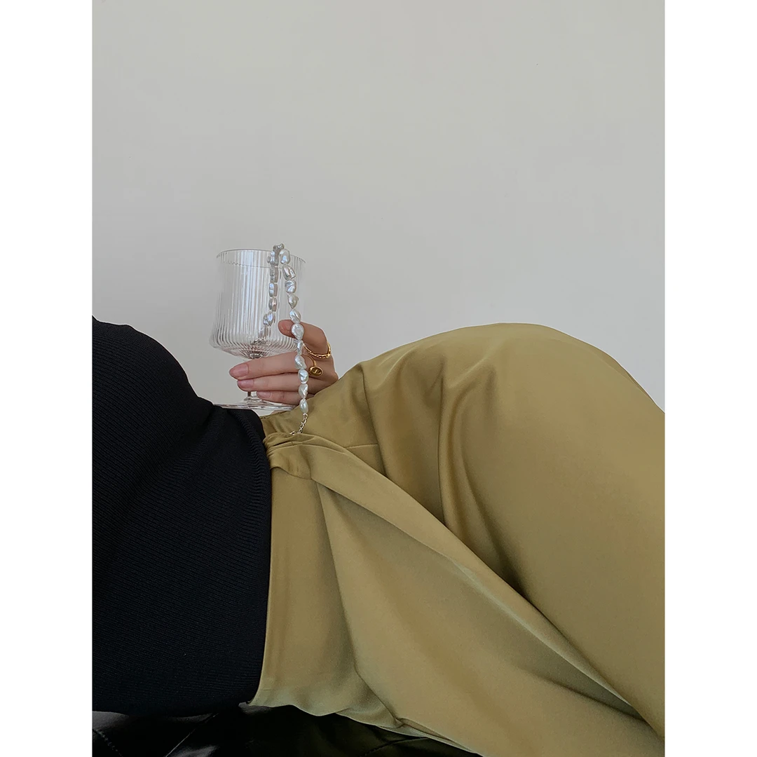 P0616Q1477缎面斜开叉包臀裙女不规则显瘦薄款ins风08.06抖