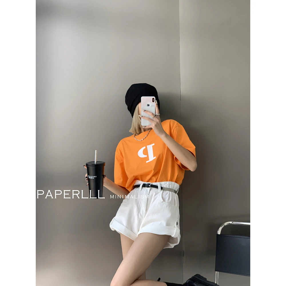 05.18  P0511T2070胸前字母T恤女宽松休闲短袖上衣女08.06抖