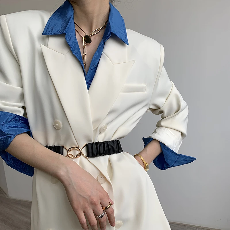 P1218X774韩版简约百搭宽松西服上衣春秋双排扣显瘦通勤西装外套