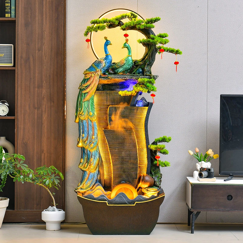 【石上流水】孔雀循环水落地送礼客厅玄关装饰流水乔迁开业流水摆件