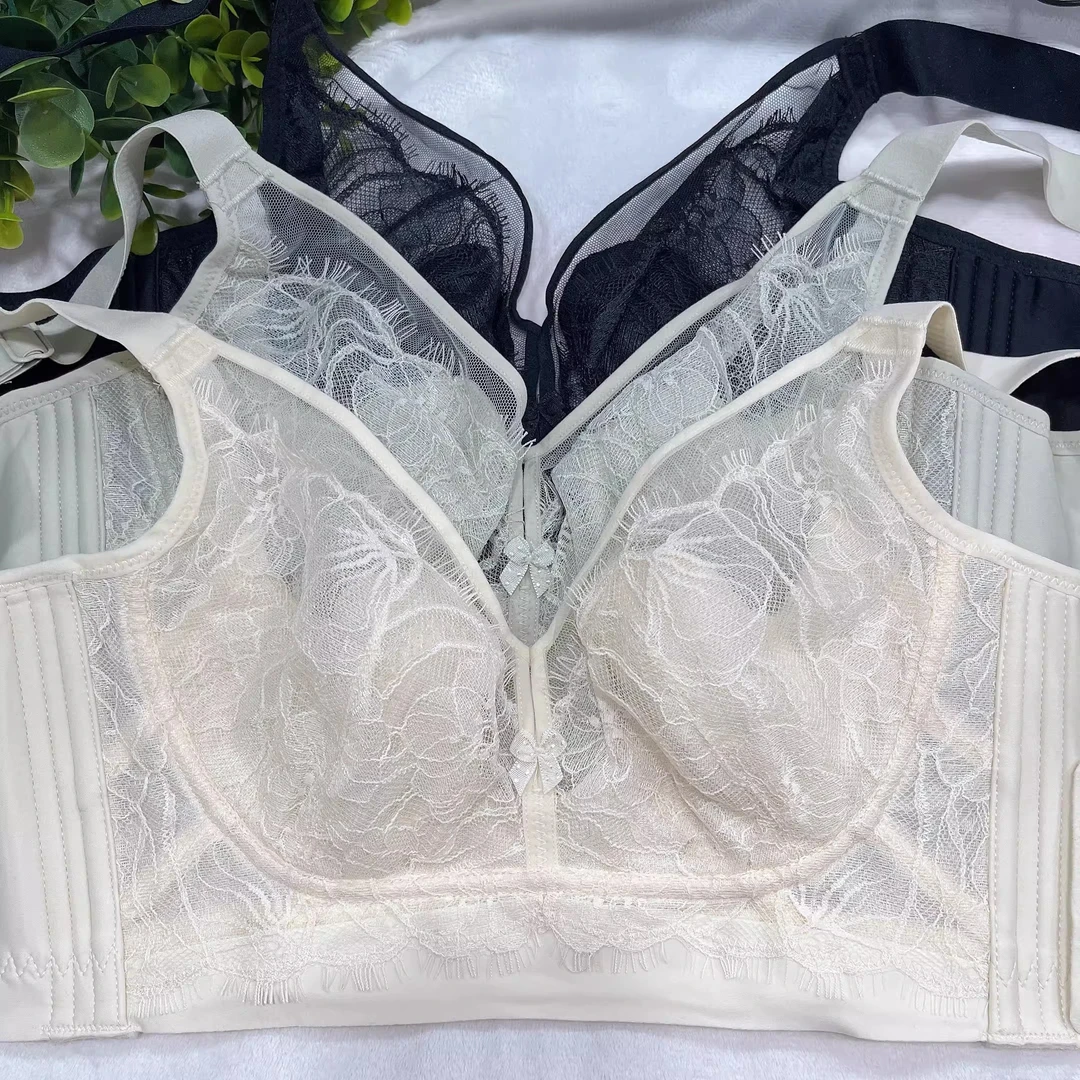 新款无钢圈勺子杯大胸显小舒适薄款睫毛蕾丝收副乳聚拢性感文胸罩