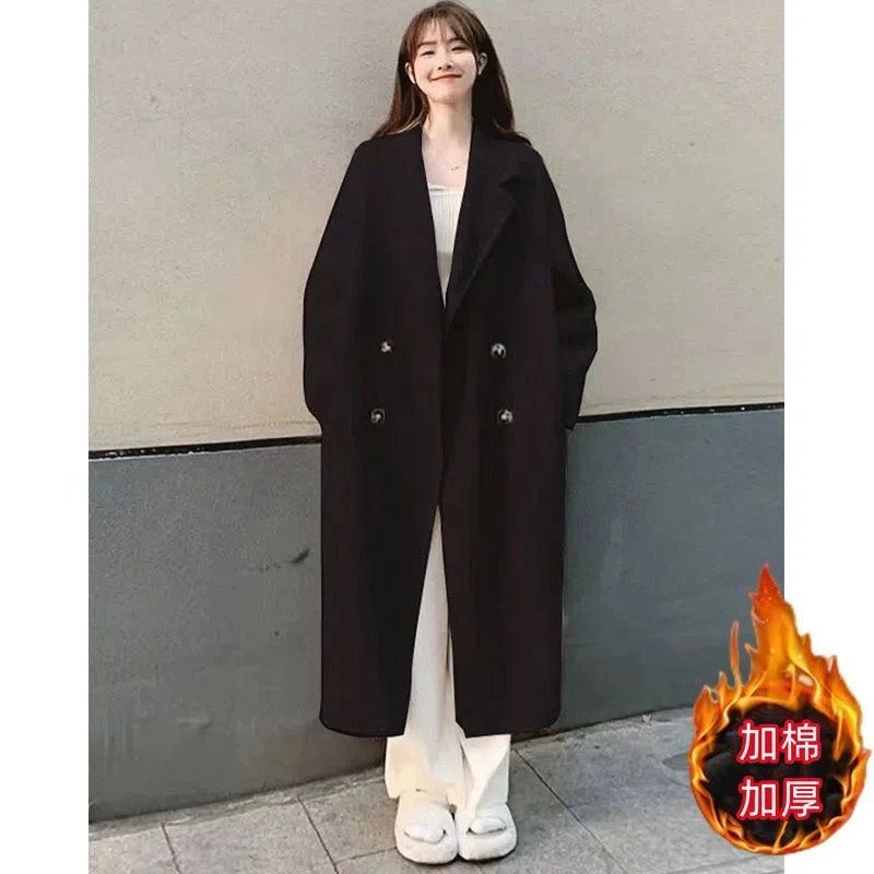 加绒加厚棉衣长款显瘦风衣高级感韩系风衣秋冬加厚夹棉长款大衣赫