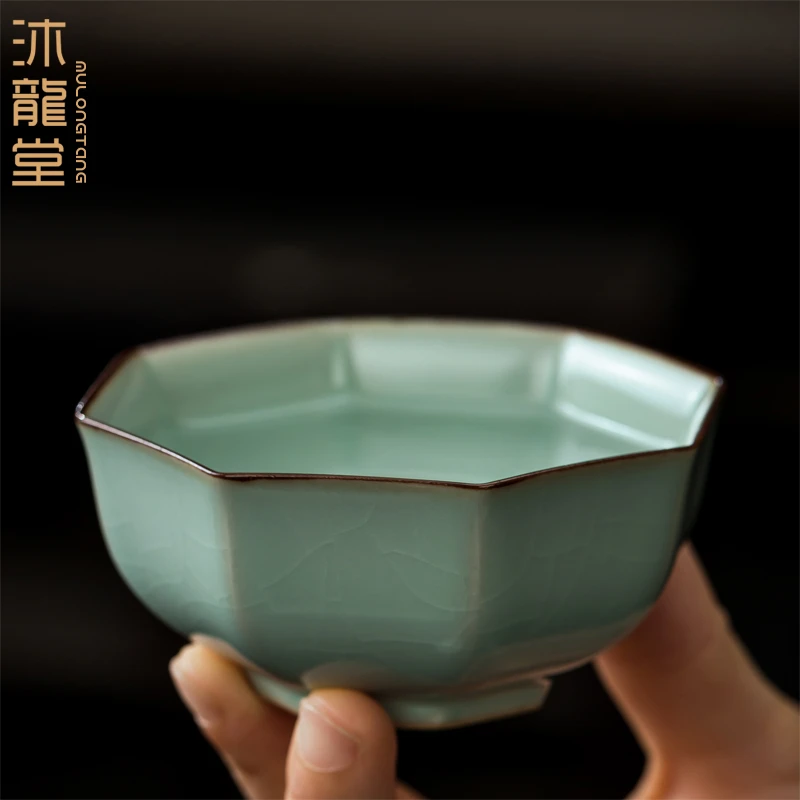 汝窑茶杯大号主人杯开片可养汝瓷品茗杯功夫茶具手工家用泡茶单杯