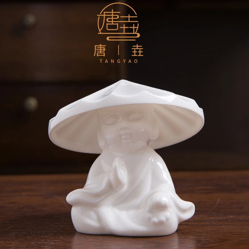 唐垚羊脂玉瓷茶漏茶滤陶瓷一体过滤网创意小和尚滤茶器茶具漏斗