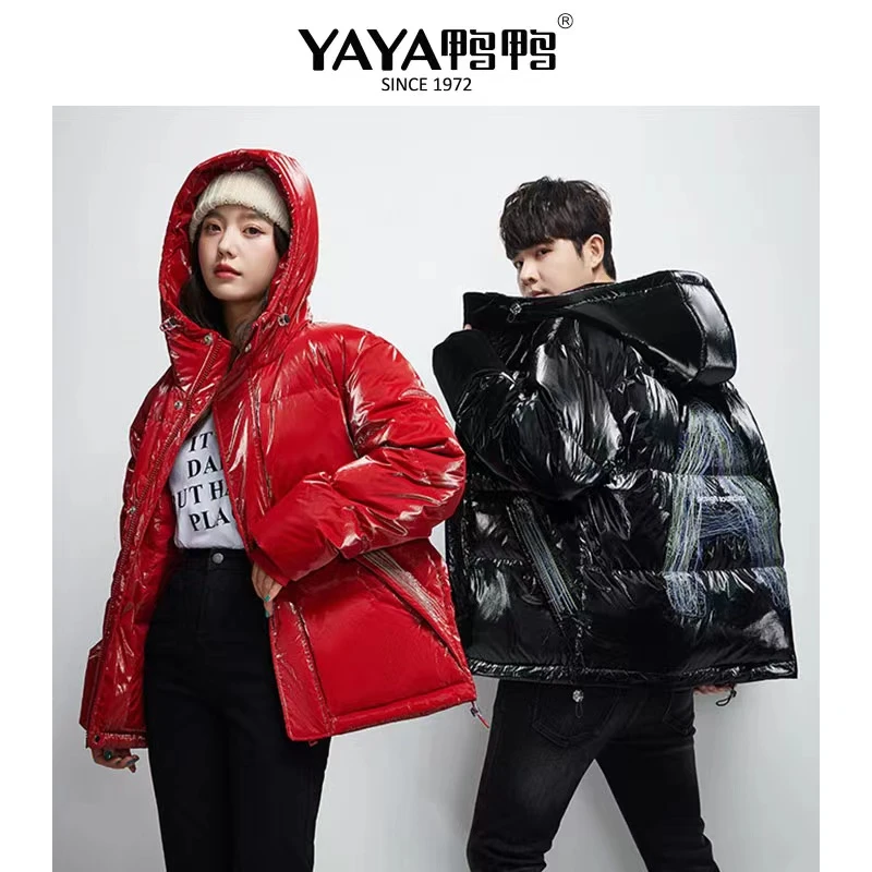 YAYA/鸭鸭【DYH00B1170】新款连帽情侣绣花冬季短款羽绒服百搭外套