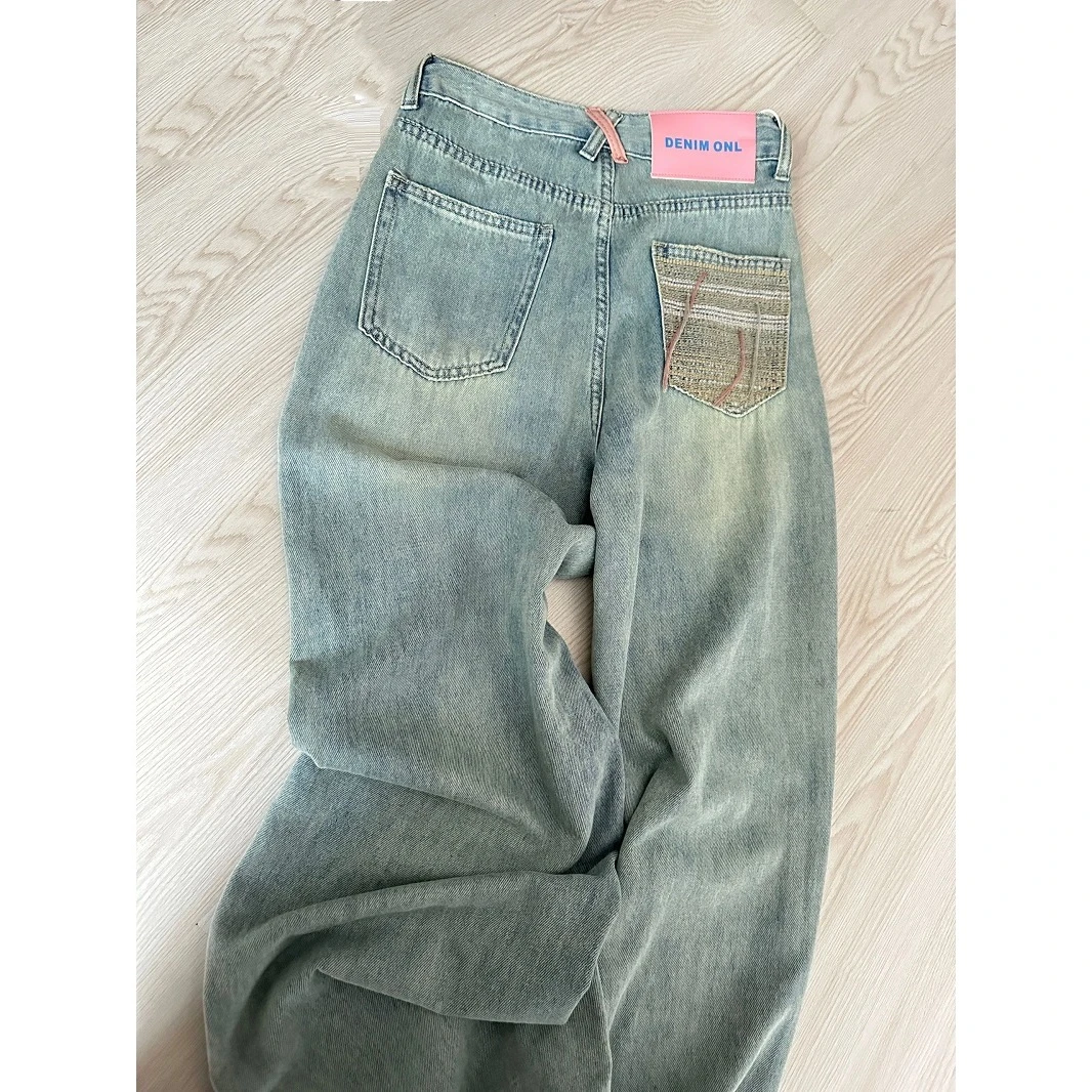 浅蓝色直筒牛仔裤女春秋新款高腰显瘦设计感时尚百搭加长阔腿裤潮