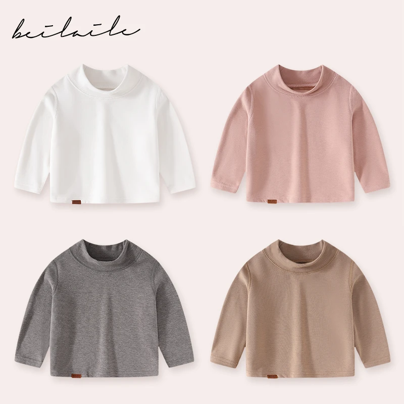 【无骨德绒高领T】宝宝长袖T恤春秋婴儿打底衫男童上衣女童秋装i27