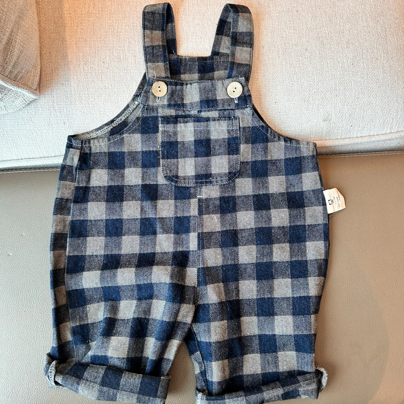 【新品格子牛仔背带裤】婴儿童连体背带裤宝宝秋装秋季洋气小童H23