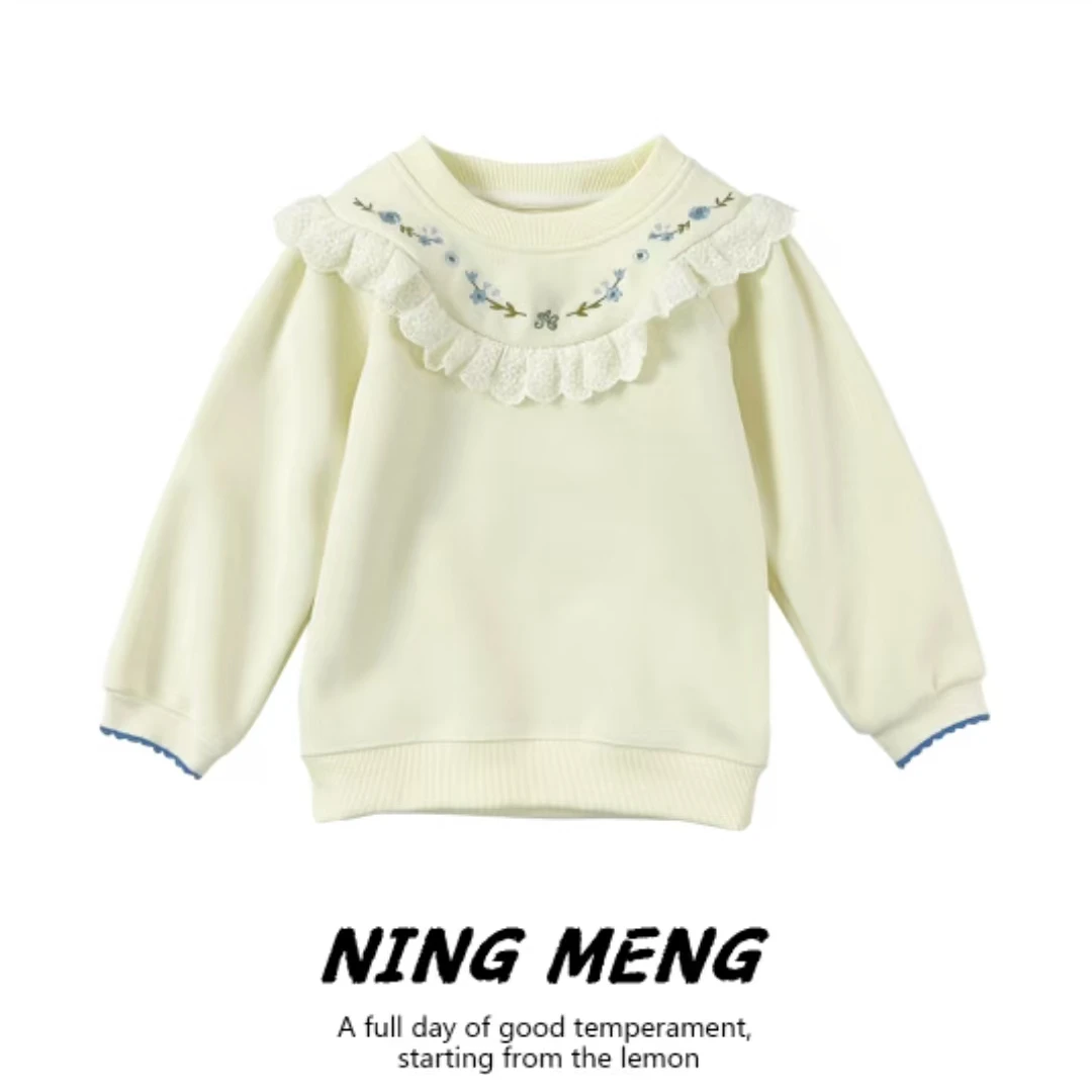 【梨枝白】GSS005女童刺绣重工百搭卫衣长袖秋季套头圆领洋气