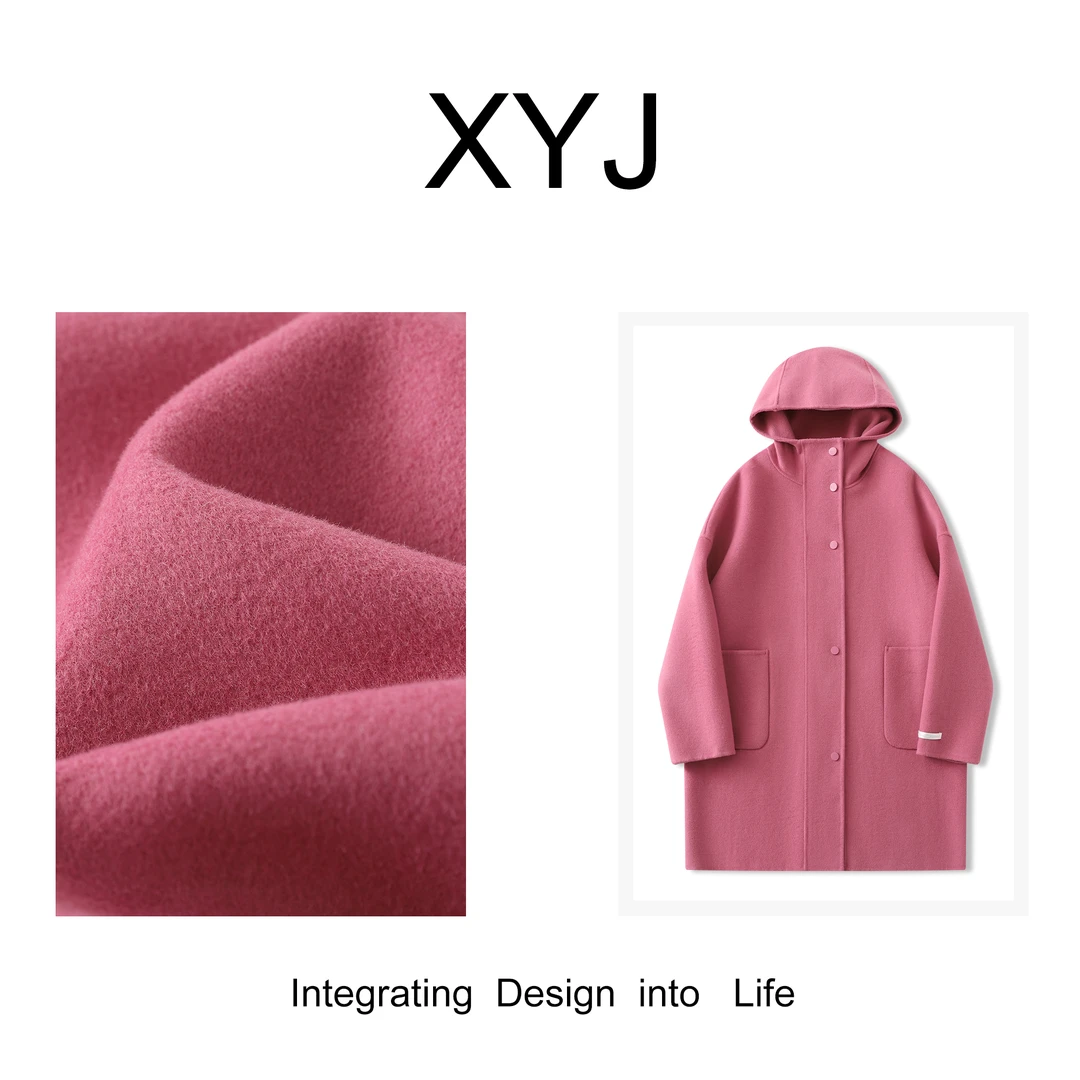 【煋煋】2024细短毛羊毛大衣外套连帽宽松显瘦中长款双面呢大衣冬季