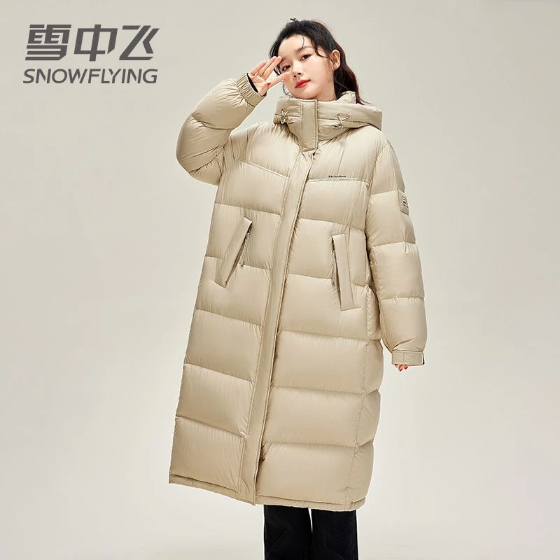 雪中飞中长款羽绒服女2023新款过膝连帽时尚高档加厚保暖冬季外套