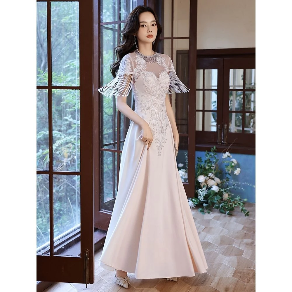 重工流苏白色晚礼服主持宴会成人礼生日订婚气质高端名媛轻奢礼服