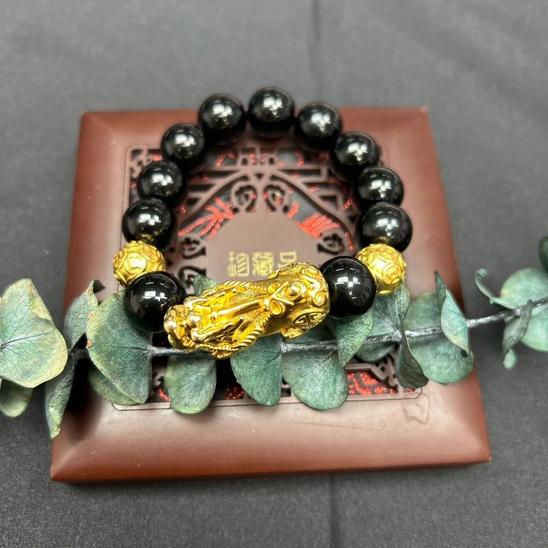 【周总】精雕黑曜石貔貅手串05w-b