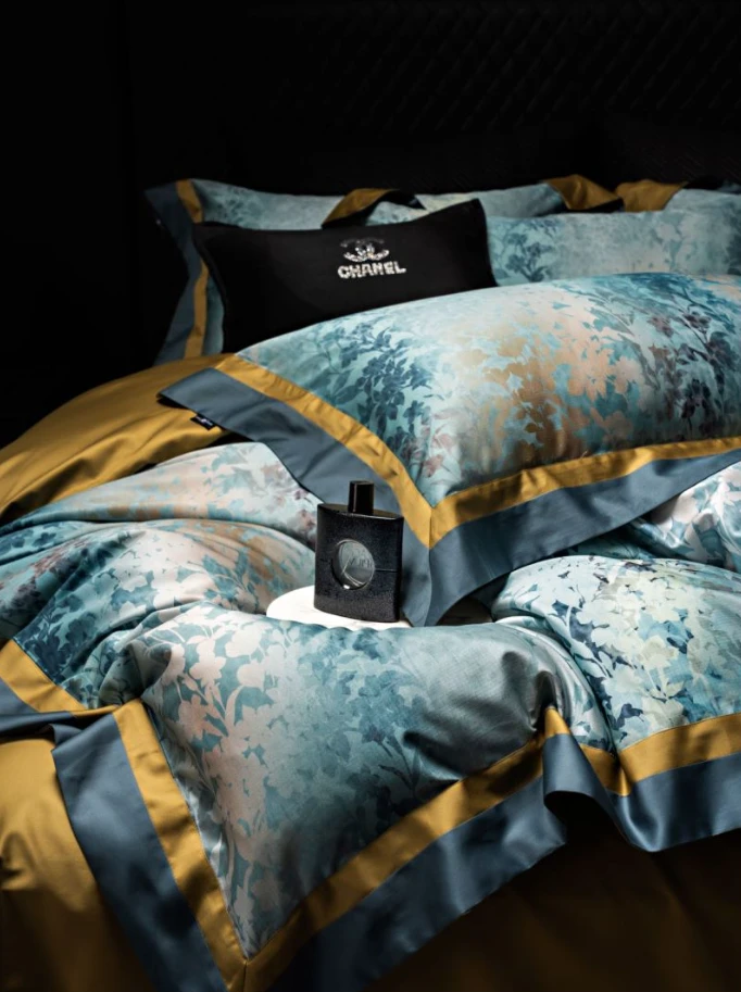 老宋精选-全棉四季款【云临-绿】数码印花工艺 轻奢四件套-1463