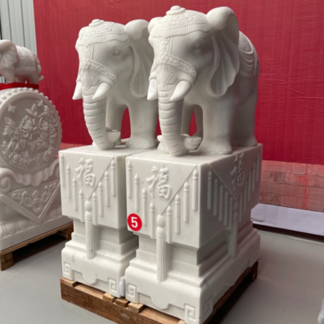 石雕大象门墩抱鼓石一对 吉祥大象门口摆件汉白玉富贵象门口摆件