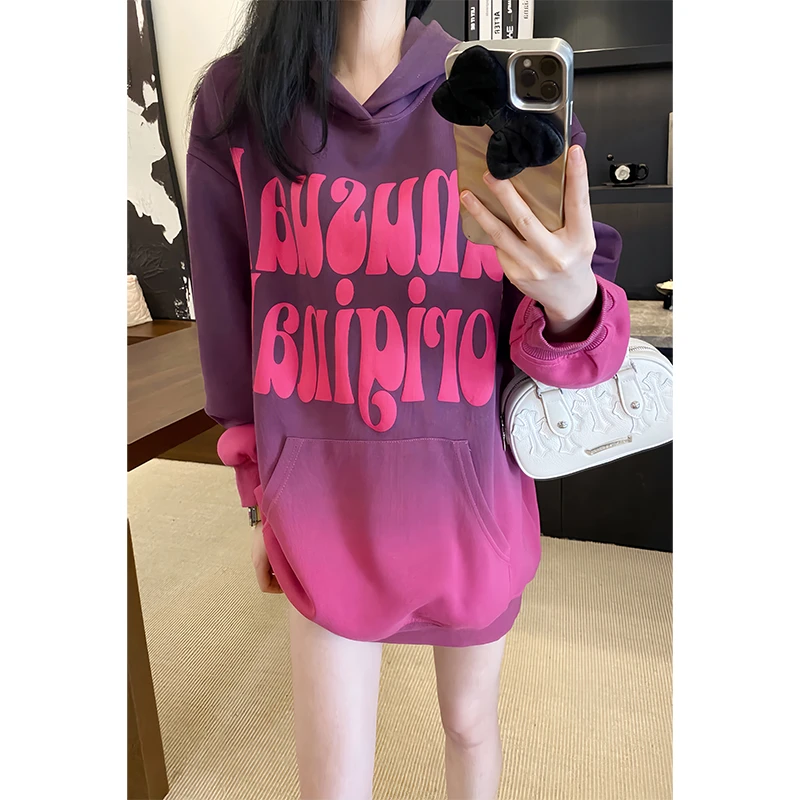 渐变色加绒卫衣女2024秋冬季新款爆款时尚洋气减龄显瘦多巴胺上衣