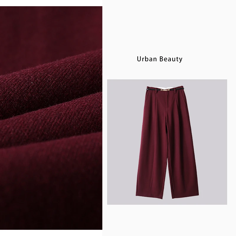时尚百搭垂感简约宽松纯色显瘦休闲直筒秋冬阔腿裤安可拉红DF6881