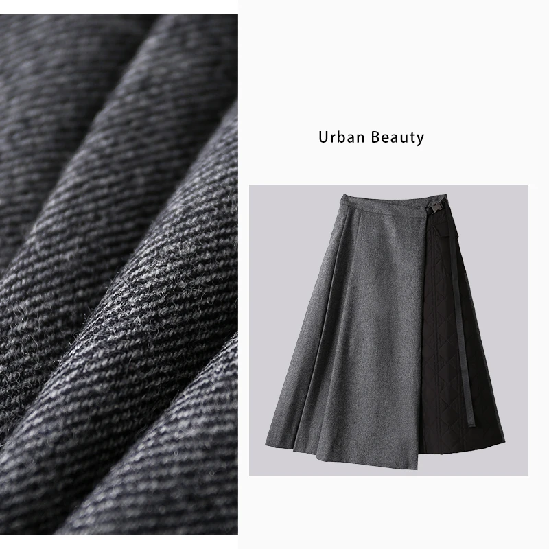 春秋显瘦高腰高级休闲撞色冬季宽松秋冬夹棉时尚百搭半身裙DF7007